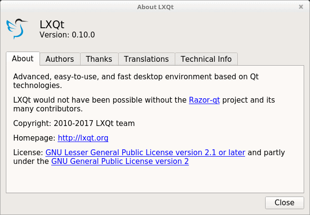 LXQt, 0.10, Mint, about
