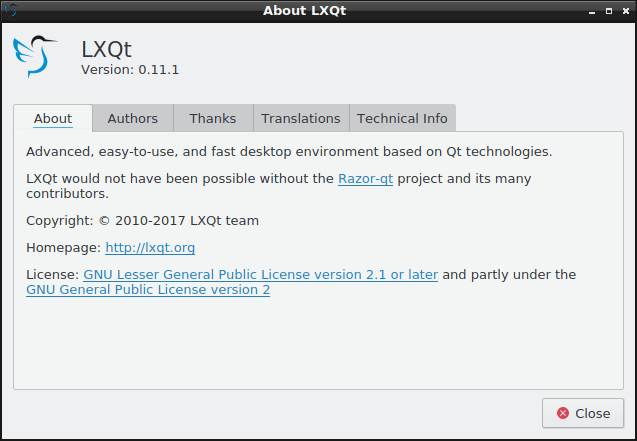 LXQt, 0.11, Fedora, about