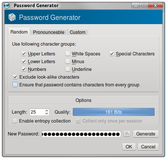 KeePassX Random Generation Options